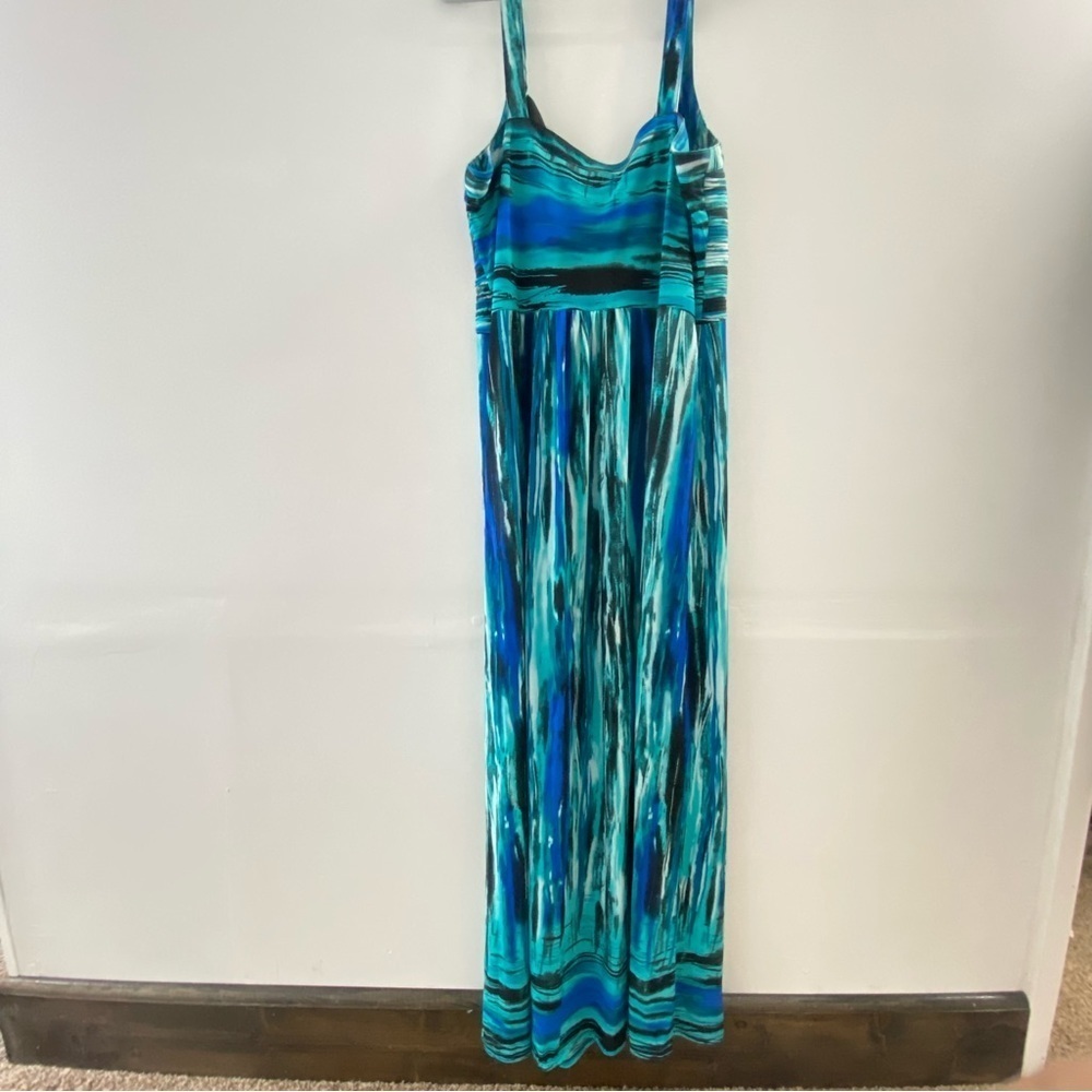 Amanda lane maxi dress blue green abstract tropical print y2k - Picture 8 of 11
